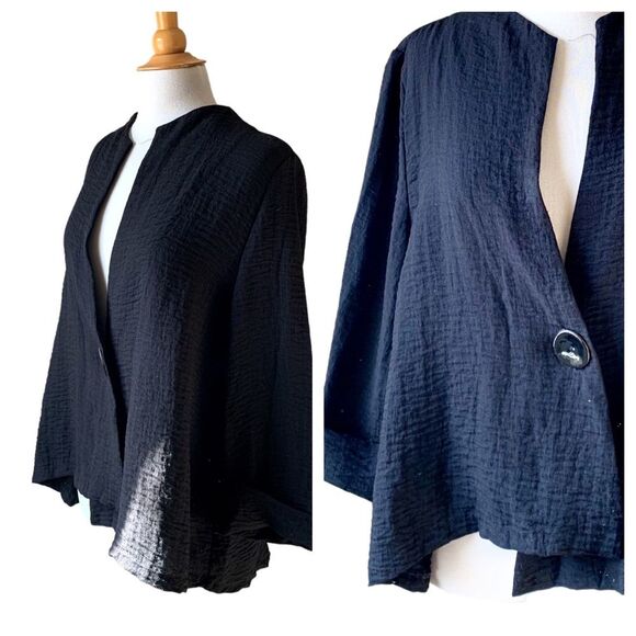 Lulu B Black Lagenlook Swing Jacket Blazer with Asymmetrical Hem - Large - Picture 6 of 9